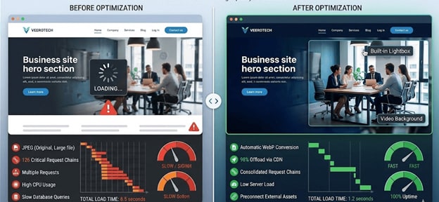 Before/after slider — Business site hero section image quality vs load time