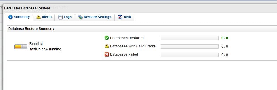 cpanel r1soft database restore progress
