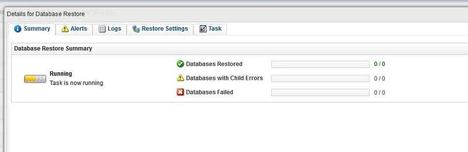 cpanel r1soft database restore progress