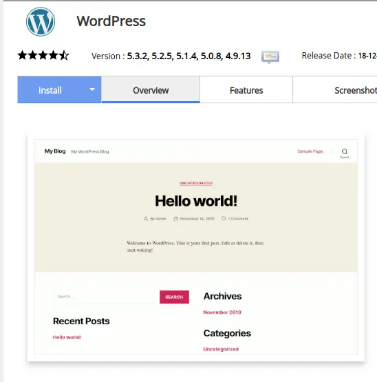 Softaculous WordPress Landing page