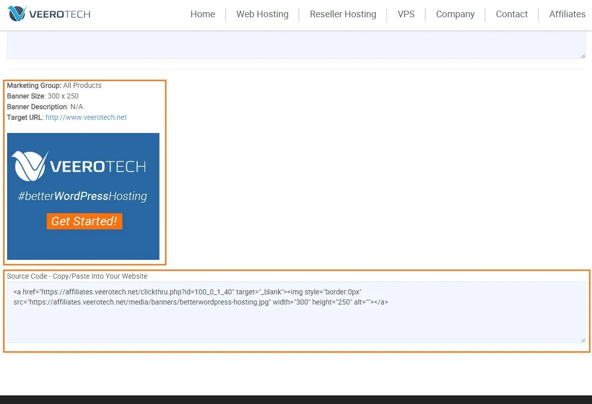 web hosting affiliate program banner links for veerotech systems