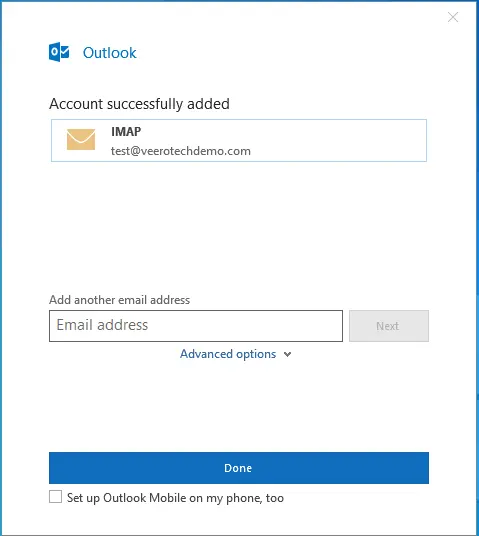 Adding an email account in Outlook.
