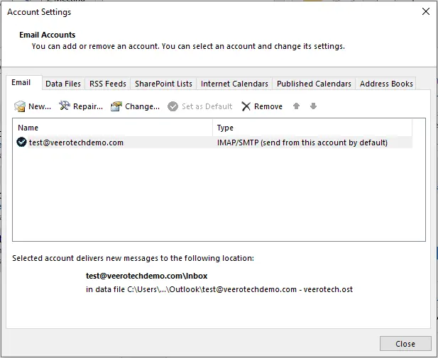 Configuring an existing mail account.