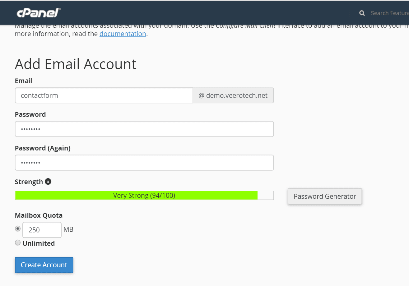 cpanel email account