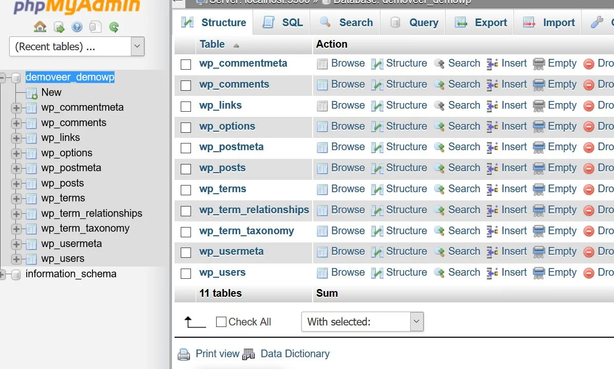 php-my-admin-database