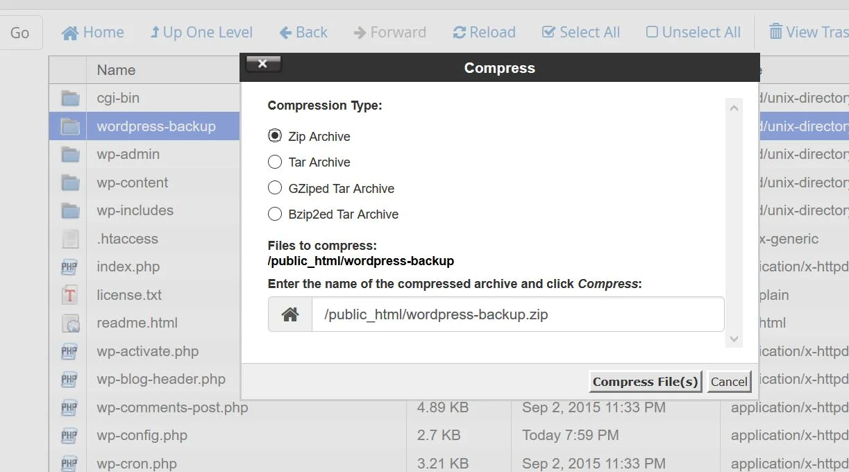 wordpress-backup-create-zip