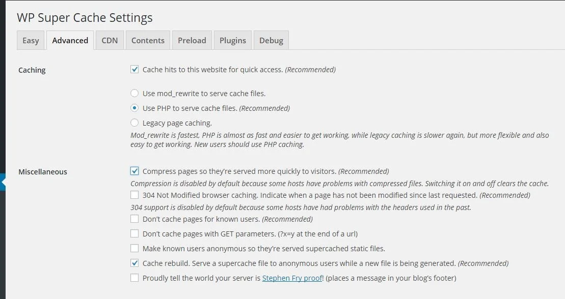 wp-super-cache-advanced-settings