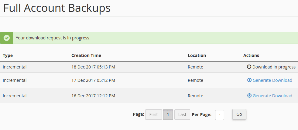 JetBackup Download of Backups