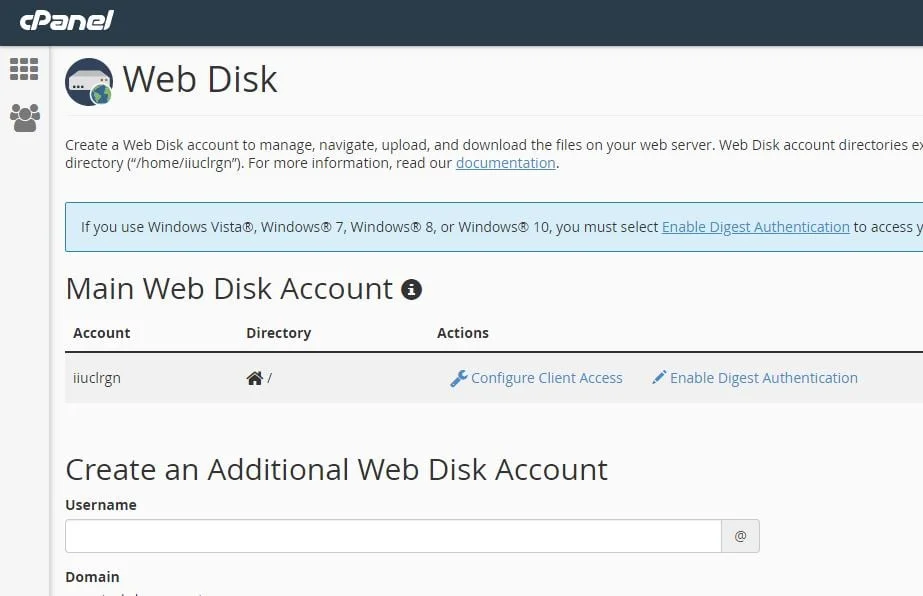 create a Web Disk account