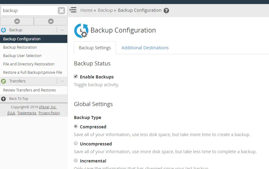 WHM Backup - Enable Backups