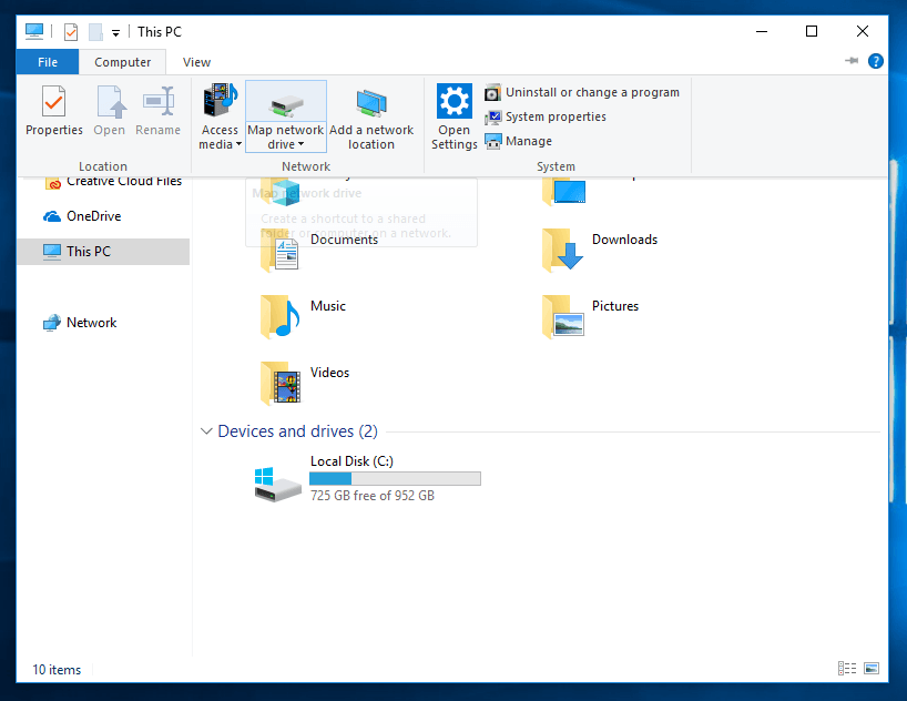 Windows 10 map network drive