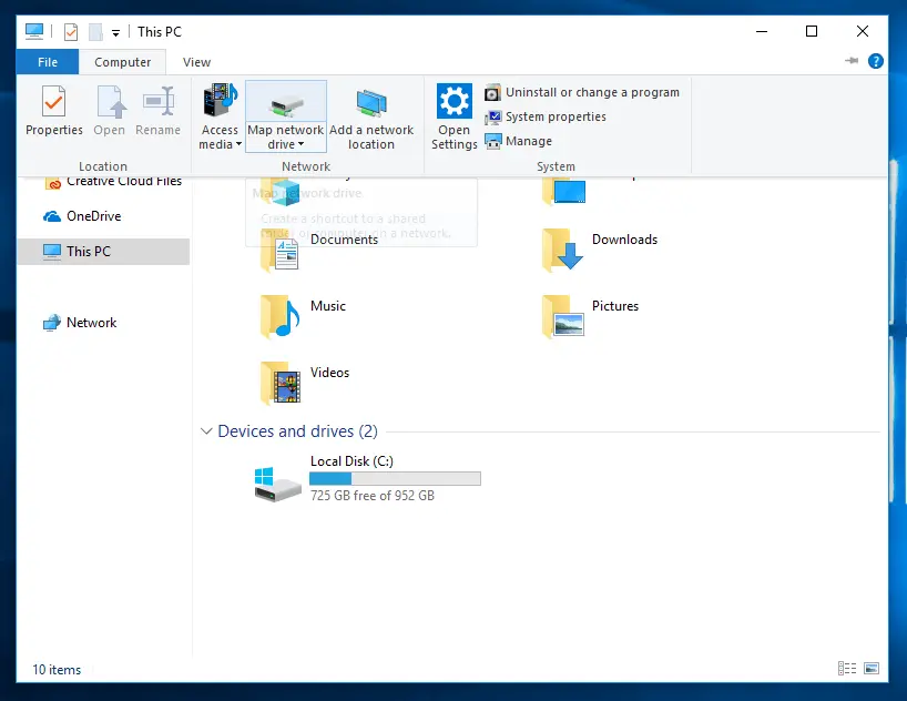 Windows 10 map network drive