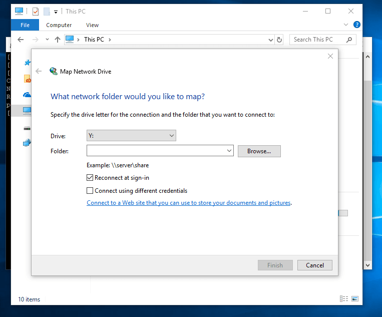 Windows 10 Map Network Drive Settings