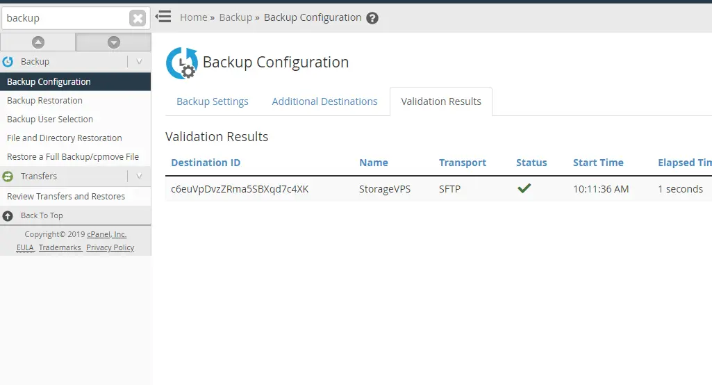 WHM SFTP Backup Destination