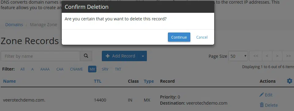 cpanel zone editor remove default mx record