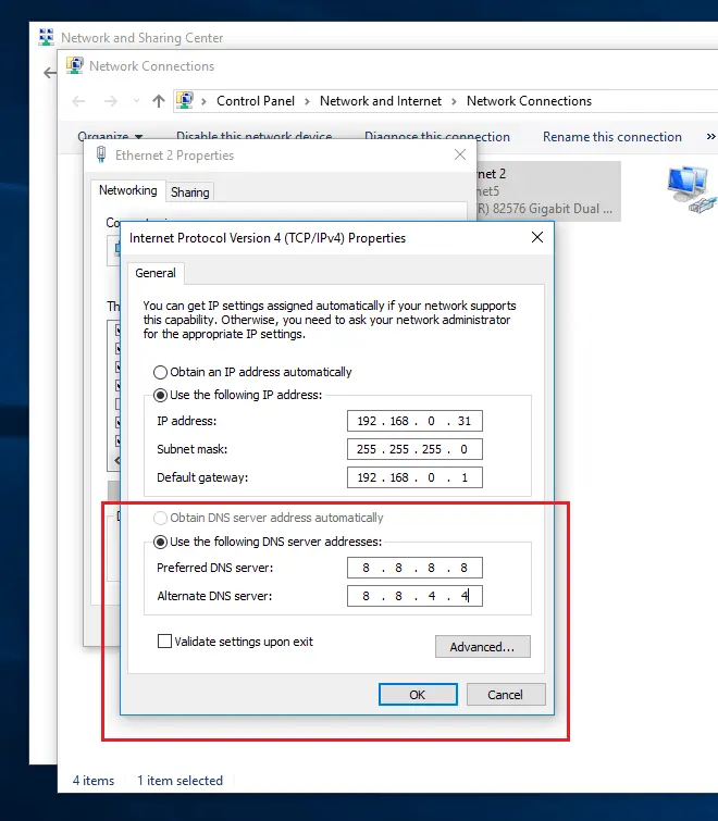 Windows 10 DNS servers