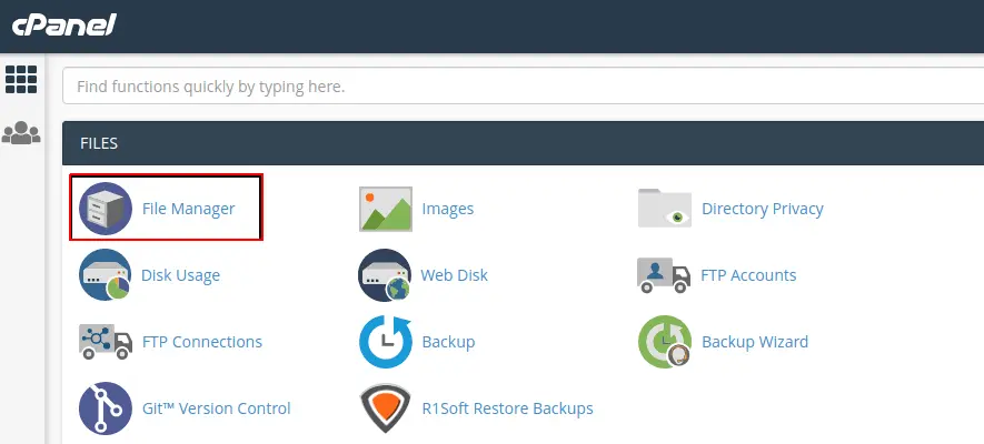 cPanel home page.