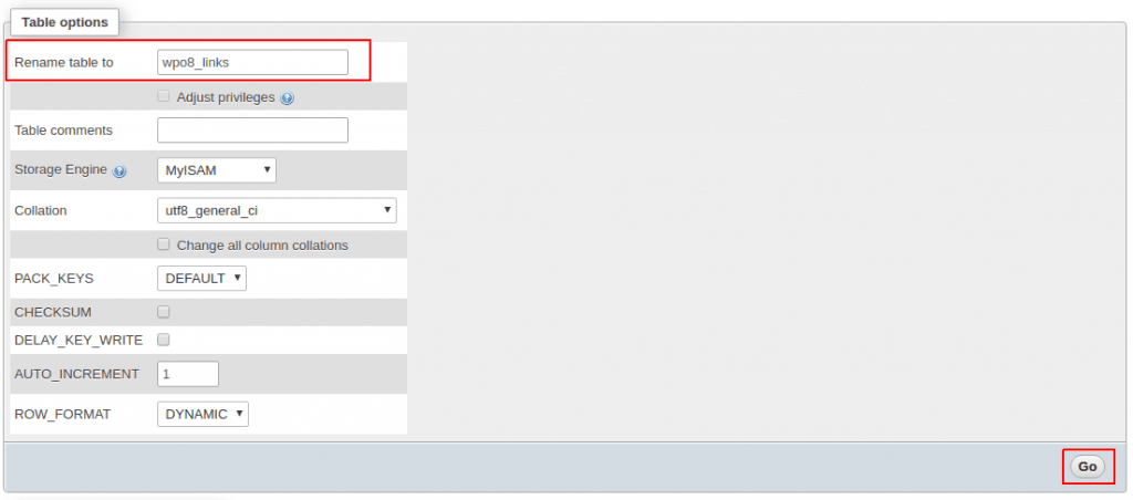 phpmyadmin rename database phpmyadmin rename database