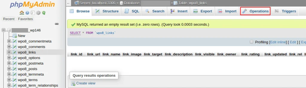 Managing database tables via phpMyAdmin.