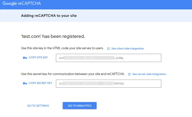 Google reCaptcha Keys