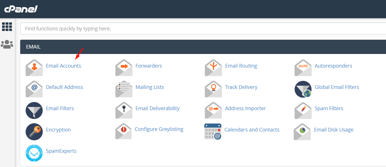 Email Accounts section in cPanel