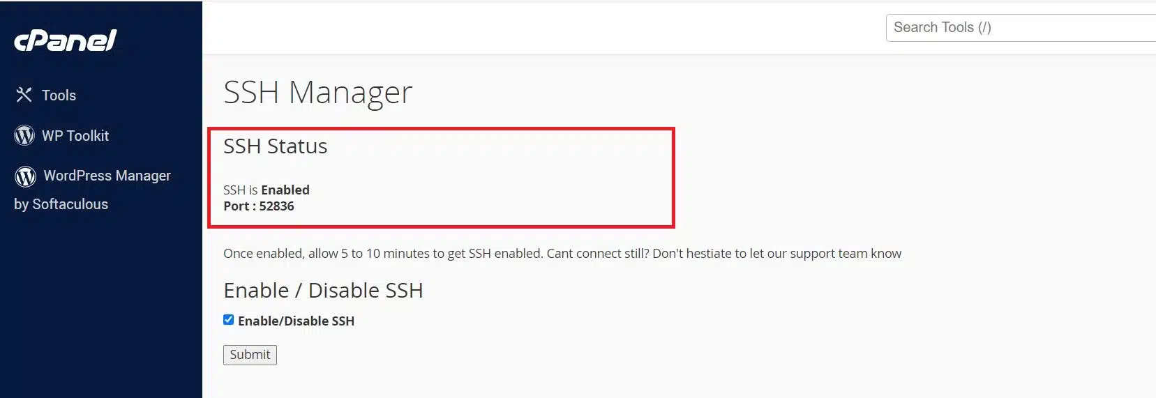 cPanel SSH manager