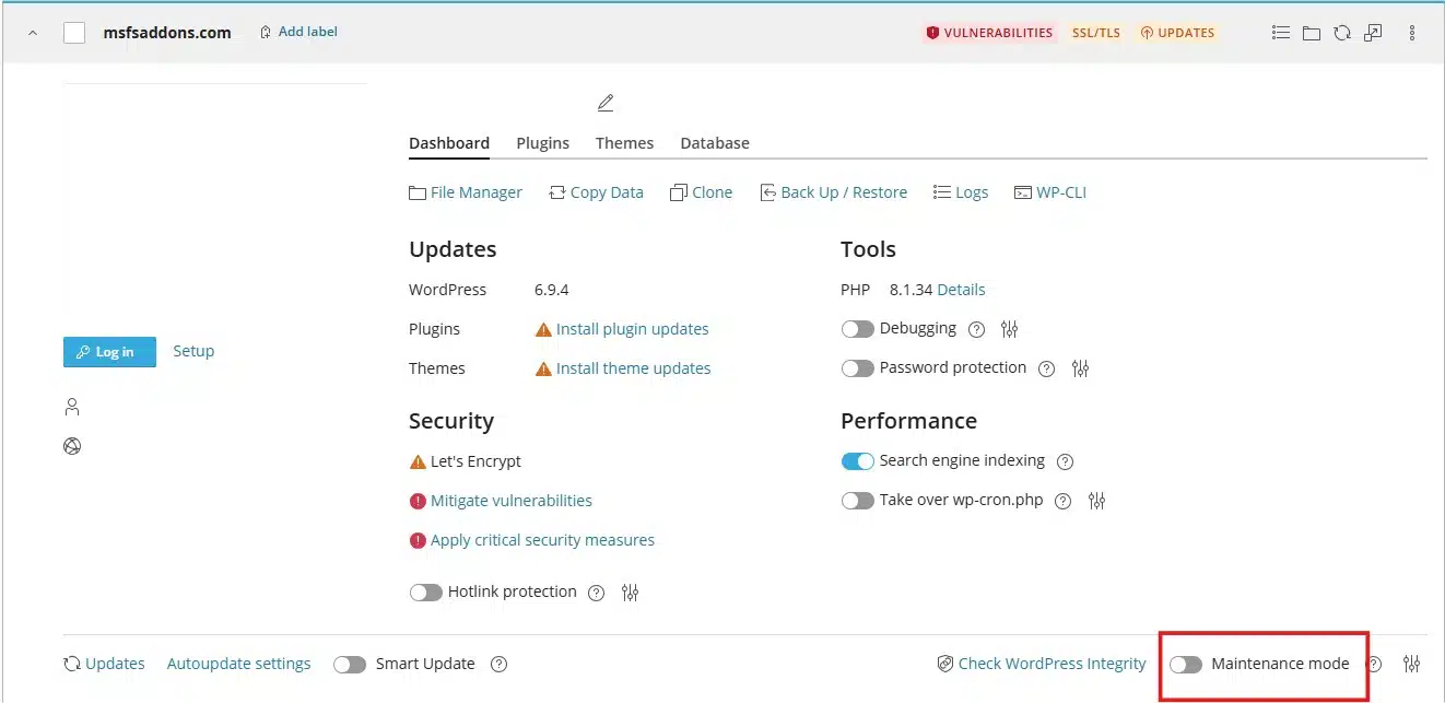 Wordpress management in cPanel