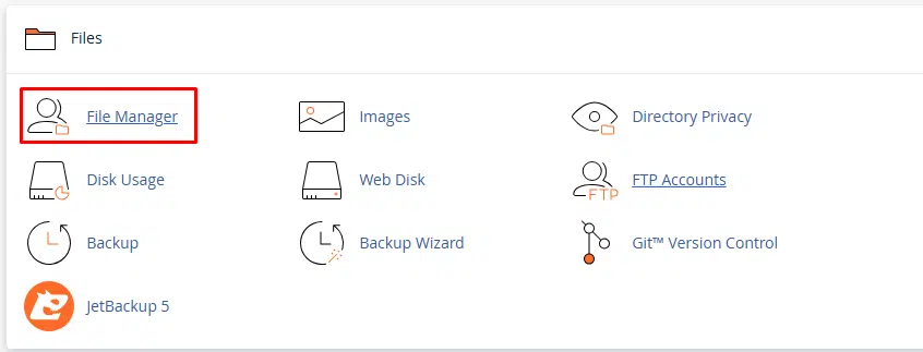 cPanel Interafce FileManager
