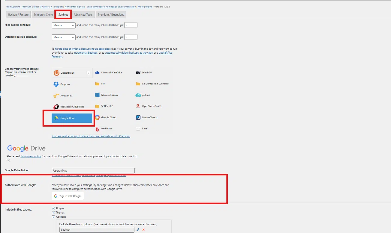 Configure UpdraftPlus Plugin