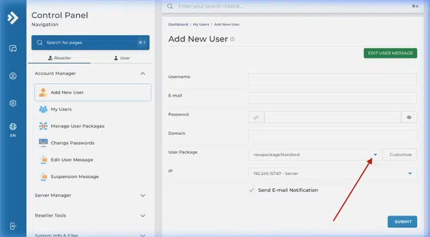 Additional Options of Create User Section