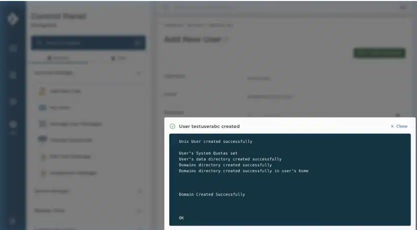 Direct Admin User Creation Success