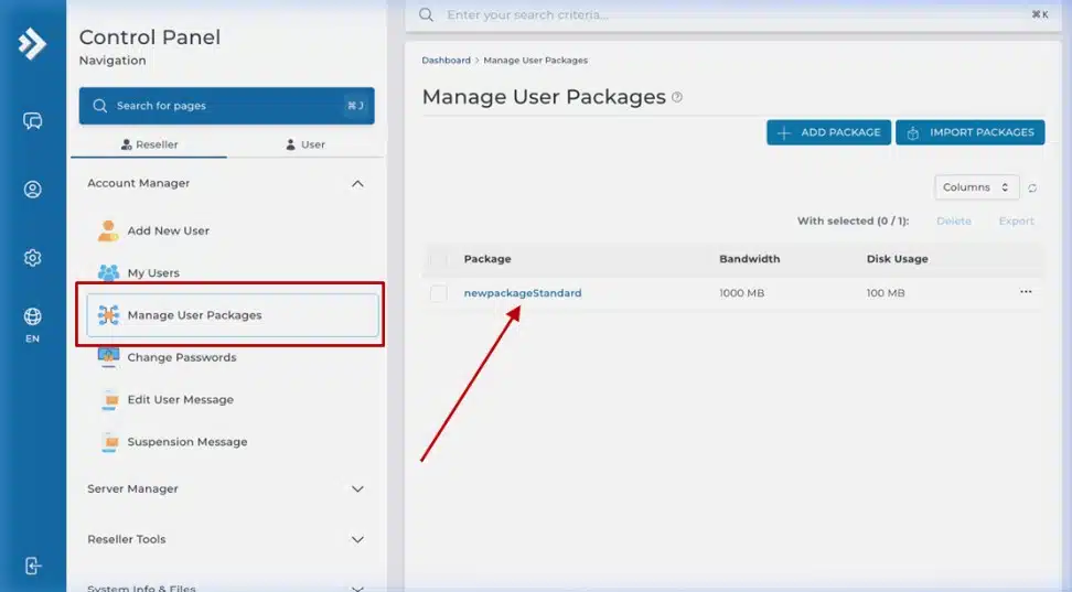 List of packages with clickable package names